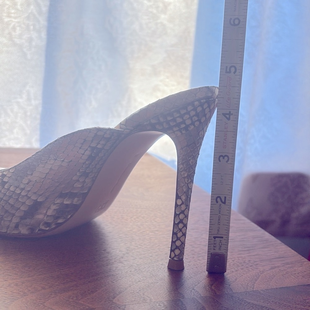 Python-Print Pointed Toe High Heel Mule - Silver/Brown - Picture 14 of 15